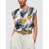 imageOFEEFAN Summer Tops Cap Sleeve Shirts Loose Fit Dressy CasualPrint Flower