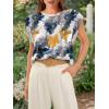 imageOFEEFAN Summer Tops Cap Sleeve Shirts Loose Fit Dressy CasualPrint Flower
