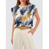 imageOFEEFAN Summer Tops Cap Sleeve Shirts Loose Fit Dressy CasualPrint Flower