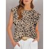 imageOFEEFAN Summer Tops Cap Sleeve Shirts Loose Fit Dressy CasualPrint Leopard