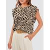 imageOFEEFAN Summer Tops Cap Sleeve Shirts Loose Fit Dressy CasualPrint Leopard