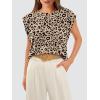 imageOFEEFAN Summer Tops Cap Sleeve Shirts Loose Fit Dressy CasualPrint Leopard