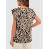 imageOFEEFAN Summer Tops Cap Sleeve Shirts Loose Fit Dressy CasualPrint Leopard