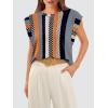 imageOFEEFAN Summer Tops Cap Sleeve Shirts Loose Fit Dressy CasualPrint Stripe