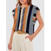 imageOFEEFAN Summer Tops Cap Sleeve Shirts Loose Fit Dressy CasualPrint Stripe