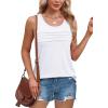 imageOFEEFAN Tank Top for Women Summer Outfits Sleeveless Blouses Dressy Casual Loose Fit Shirts Scooped Neck Pleated Front0white