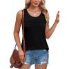 imageOFEEFAN Tank Top for Women Summer Outfits Sleeveless Blouses Dressy Casual Loose Fit Shirts Scooped Neck Pleated Front1black