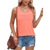 imageOFEEFAN Tank Top for Women Summer Outfits Sleeveless Blouses Dressy Casual Loose Fit Shirts Scooped Neck Pleated Front1coral