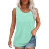 imageOFEEFAN Tank Top for Women Summer Outfits Sleeveless Blouses Dressy Casual Loose Fit Shirts Scooped Neck Pleated Front2aqua