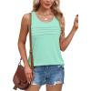 imageOFEEFAN Tank Top for Women Summer Outfits Sleeveless Blouses Dressy Casual Loose Fit Shirts Scooped Neck Pleated Front2aqua