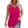 imageOFEEFAN Tank Top for Women Summer Outfits Sleeveless Blouses Dressy Casual Loose Fit Shirts Scooped Neck Pleated Front2hot Pink