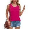 imageOFEEFAN Tank Top for Women Summer Outfits Sleeveless Blouses Dressy Casual Loose Fit Shirts Scooped Neck Pleated Front2hot Pink
