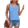 imageOFEEFAN Tank Top for Women Summer Outfits Sleeveless Blouses Dressy Casual Loose Fit Shirts Scooped Neck Pleated Front2light Blue