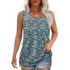 imageOFEEFAN Tank Top for Women Summer Outfits Sleeveless Blouses Dressy Casual Loose Fit Shirts Scooped Neck Pleated Front4floral Blue