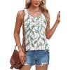 imageOFEEFAN Tank Top for Women Summer Outfits Sleeveless Blouses Dressy Casual Loose Fit Shirts Scooped Neck Pleated Front4floral Leaf