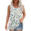 imageOFEEFAN Tank Top for Women Summer Outfits Sleeveless Blouses Dressy Casual Loose Fit Shirts Scooped Neck Pleated Front4floral Leaf