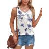 imageOFEEFAN Tank Top for Women Summer Outfits Sleeveless Blouses Dressy Casual Loose Fit Shirts Scooped Neck Pleated Front4floral Navy