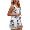 imageOFEEFAN Tank Top for Women Summer Outfits Sleeveless Blouses Dressy Casual Loose Fit Shirts Scooped Neck Pleated Front4floral Navy