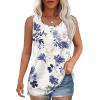 imageOFEEFAN Tank Top for Women Summer Outfits Sleeveless Blouses Dressy Casual Loose Fit Shirts Scooped Neck Pleated Front4floral Navy