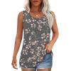 imageOFEEFAN Tank Top for Women Summer Outfits Sleeveless Blouses Dressy Casual Loose Fit Shirts Scooped Neck Pleated Front4floral Pink