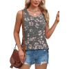 imageOFEEFAN Tank Top for Women Summer Outfits Sleeveless Blouses Dressy Casual Loose Fit Shirts Scooped Neck Pleated Front4floral Pink