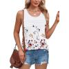 imageOFEEFAN Tank Top for Women Summer Outfits Sleeveless Blouses Dressy Casual Loose Fit Shirts Scooped Neck Pleated Front4floral Red