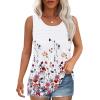 imageOFEEFAN Tank Top for Women Summer Outfits Sleeveless Blouses Dressy Casual Loose Fit Shirts Scooped Neck Pleated Front4floral Red