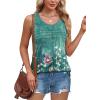 imageOFEEFAN Tank Top for Women Summer Outfits Sleeveless Blouses Dressy Casual Loose Fit Shirts Scooped Neck Pleated Front4floral Teal