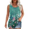imageOFEEFAN Tank Top for Women Summer Outfits Sleeveless Blouses Dressy Casual Loose Fit Shirts Scooped Neck Pleated Front4floral Teal