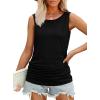 imageOFEEFAN Womens Ruched Tank Tops Crewneck Casual Summer Tops Basic Sleeveless ShirtsBlack
