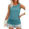 imageOFEEFAN Womens Ruched Tank Tops Crewneck Casual Summer Tops Basic Sleeveless ShirtsBlue Green