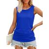 imageOFEEFAN Womens Ruched Tank Tops Crewneck Casual Summer Tops Basic Sleeveless ShirtsDark Blue