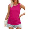 imageOFEEFAN Womens Ruched Tank Tops Crewneck Casual Summer Tops Basic Sleeveless ShirtsHot Pink