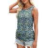 imageOFEEFAN Womens Ruched Tank Tops Crewneck Casual Summer Tops Basic Sleeveless ShirtsPatternedblue Floral