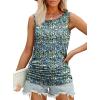 imageOFEEFAN Womens Ruched Tank Tops Crewneck Casual Summer Tops Basic Sleeveless ShirtsPatternedblue Floral