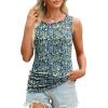imageOFEEFAN Womens Ruched Tank Tops Crewneck Casual Summer Tops Basic Sleeveless ShirtsPatternedblue Floral