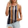 imageOFEEFAN Womens Ruched Tank Tops Crewneck Casual Summer Tops Basic Sleeveless ShirtsPatternedkhaki Stripes