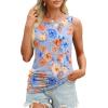 imageOFEEFAN Womens Ruched Tank Tops Crewneck Casual Summer Tops Basic Sleeveless ShirtsPatternedpeach Flower