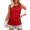 imageOFEEFAN Womens Ruched Tank Tops Crewneck Casual Summer Tops Basic Sleeveless ShirtsRed