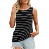 imageOFEEFAN Womens Ruched Tank Tops Crewneck Casual Summer Tops Basic Sleeveless ShirtsStripesblack