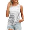 imageOFEEFAN Womens Ruched Tank Tops Crewneck Casual Summer Tops Basic Sleeveless ShirtsStripeswhite