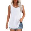 imageOFEEFAN Womens Tank Tops Loose Fit Dressy Casual Sleeveless Blouses Summer Outfits Round Neck Pleated Front Curved Hem0white