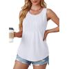 imageOFEEFAN Womens Tank Tops Loose Fit Dressy Casual Sleeveless Blouses Summer Outfits Round Neck Pleated Front Curved Hem0white