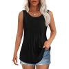 imageOFEEFAN Womens Tank Tops Loose Fit Dressy Casual Sleeveless Blouses Summer Outfits Round Neck Pleated Front Curved Hem1black
