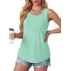 imageOFEEFAN Womens Tank Tops Loose Fit Dressy Casual Sleeveless Blouses Summer Outfits Round Neck Pleated Front Curved Hem2aqua
