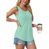imageOFEEFAN Womens Tank Tops Loose Fit Dressy Casual Sleeveless Blouses Summer Outfits Round Neck Pleated Front Curved Hem2aqua