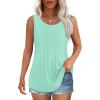 imageOFEEFAN Womens Tank Tops Loose Fit Dressy Casual Sleeveless Blouses Summer Outfits Round Neck Pleated Front Curved Hem2aqua