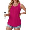imageOFEEFAN Womens Tank Tops Loose Fit Dressy Casual Sleeveless Blouses Summer Outfits Round Neck Pleated Front Curved Hem3hot Pink