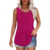 imageOFEEFAN Womens Tank Tops Loose Fit Dressy Casual Sleeveless Blouses Summer Outfits Round Neck Pleated Front Curved Hem3hot Pink