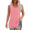 imageOFEEFAN Womens Tank Tops Loose Fit Dressy Casual Sleeveless Blouses Summer Outfits Round Neck Pleated Front Curved Hem3light Pink
